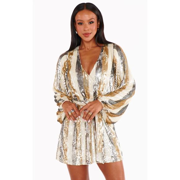 Show Me Your Mumu Wear Me Out Dress Champagne Beaded Sequins S NWT - Picture 3 of 8